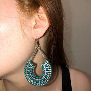 Turquoise Blue Knit Earrings